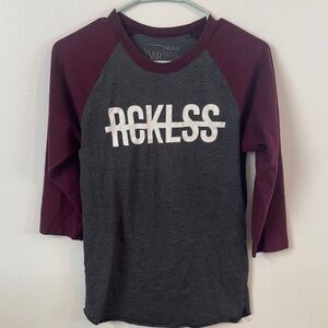 RCKLSS Women's Long Sleeve Raglan Tee - Burgundy and Gray